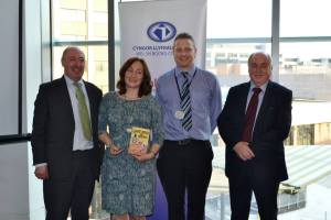 Elwyn Jones (Welsh Books Council), Wendy White, Cardiff Councillor Peter Bradbury - Tir na n-Og 2014 award
