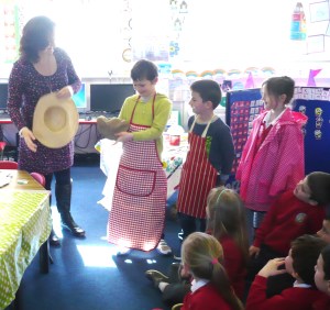 Primary school children preparing for role-play