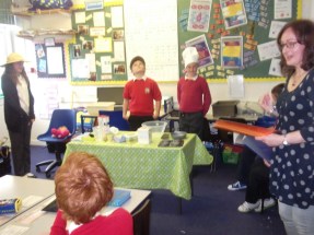Wendy White with Year 6 Narrators and Actors at Ysgol y Castell, Kidwelly